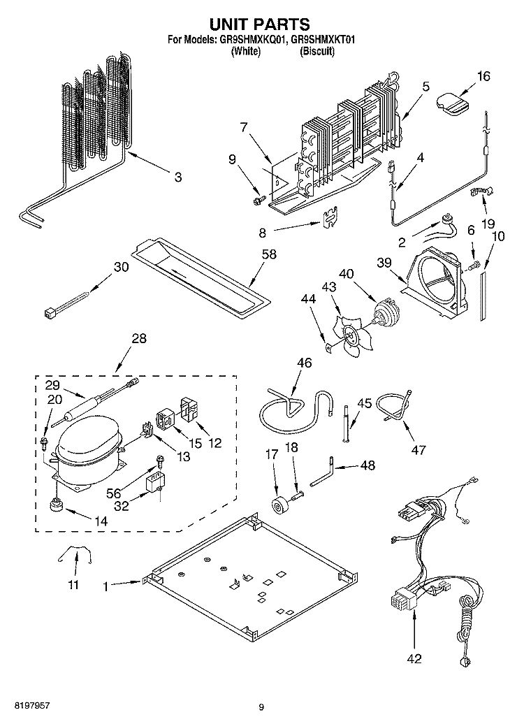 UNIT Diagram and Parts List for GR9SHMXKT01  Whirlpool Refrigerator
