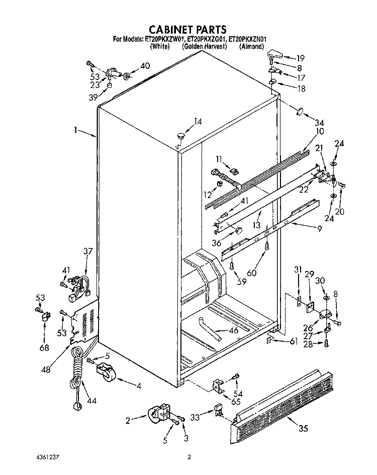 CABINET Diagram and Parts List for ET20PKXZG01  Whirlpool Refrigerator