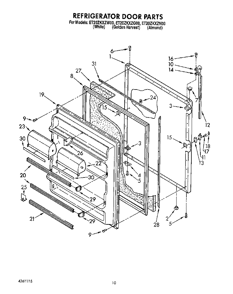 REFRIGERATOR DOOR, LIT/OPTIONAL Diagram and Parts List for ET20ZKXZN00  Whirlpool Refrigerator