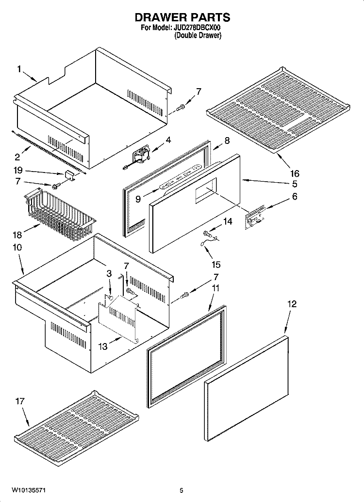 DRAWER PARTS Diagram and Parts List for JUD278DBCX00  Jenn-Air Refrigerator