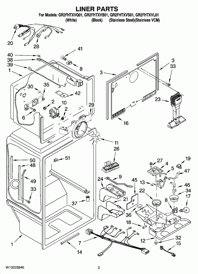 LINER PARTS Diagram and Parts List for GR2FHTXVL01  Whirlpool Refrigerator