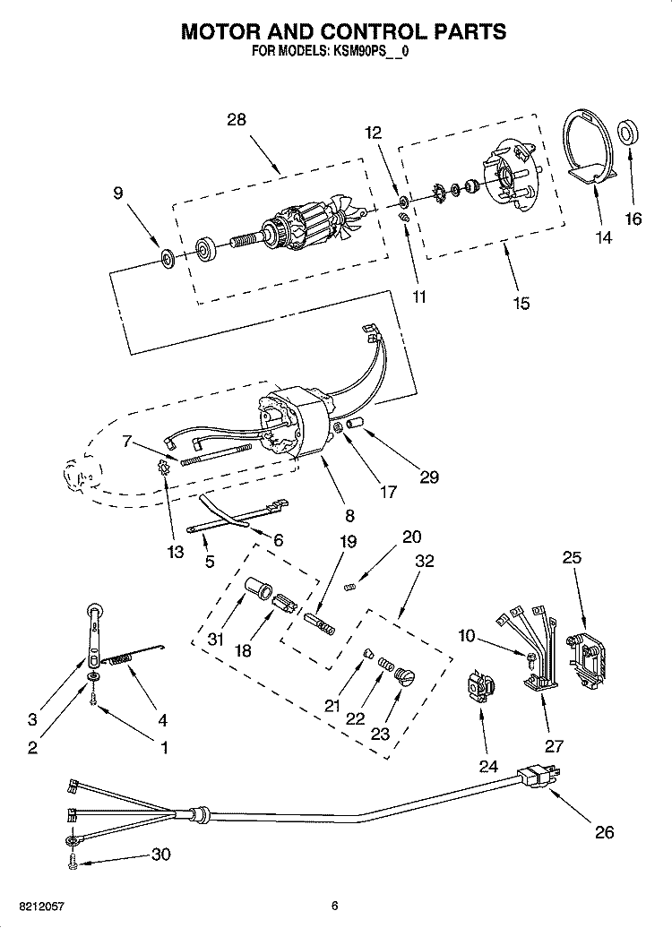 MOTOR AND CONTROL PARTS Diagram and Parts List for  KitchenAid Mixer