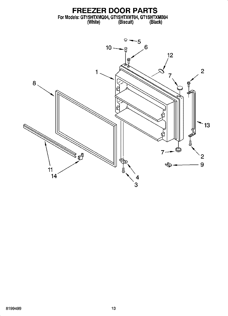 FREEZER DOOR PARTS Diagram and Parts List for GT1SHTXMB04  Whirlpool Refrigerator