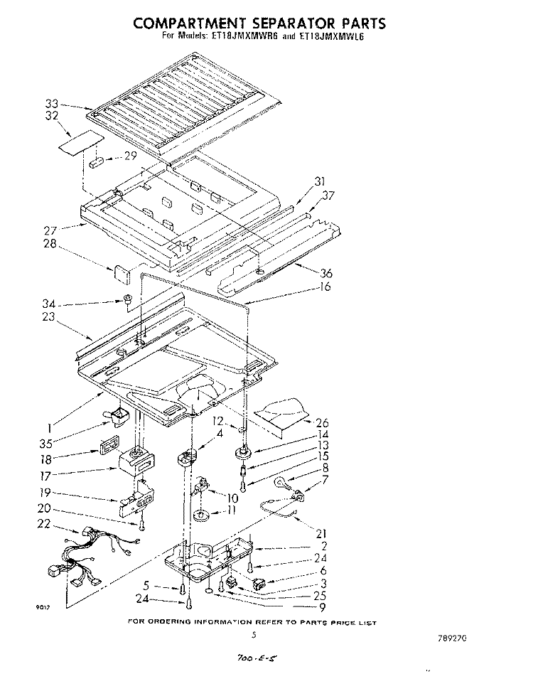COMPARTMENT SEPARATOR Diagram and Parts List for ET18JMXMWR6  Whirlpool Refrigerator