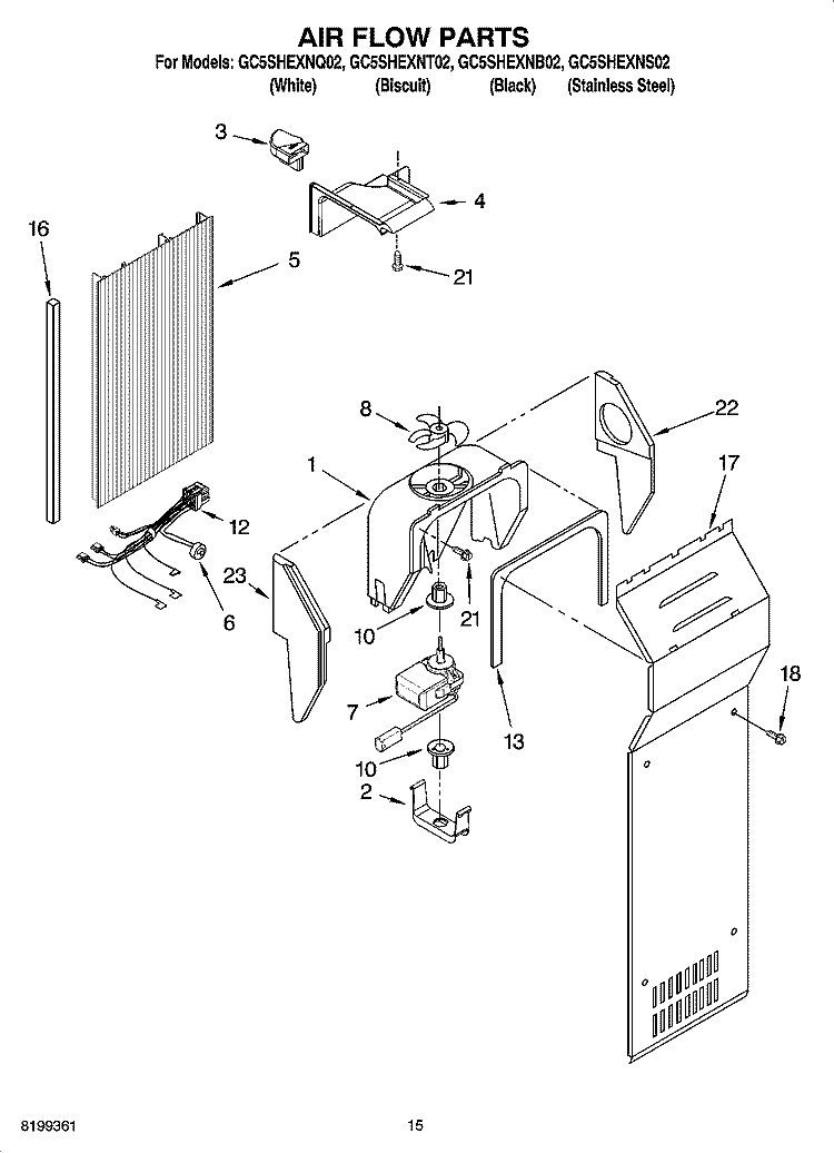 AIR FLOW PARTS Diagram and Parts List for GC5SHEXNT02  Whirlpool Refrigerator