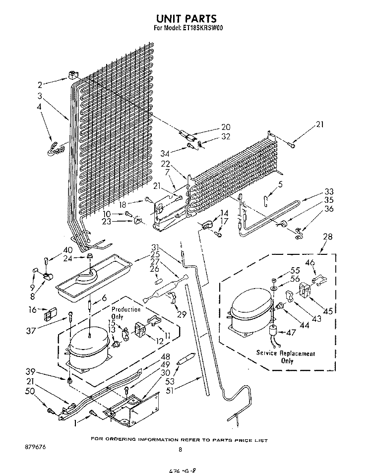 UNIT Diagram and Parts List for ET18SKRSW00  Whirlpool Refrigerator