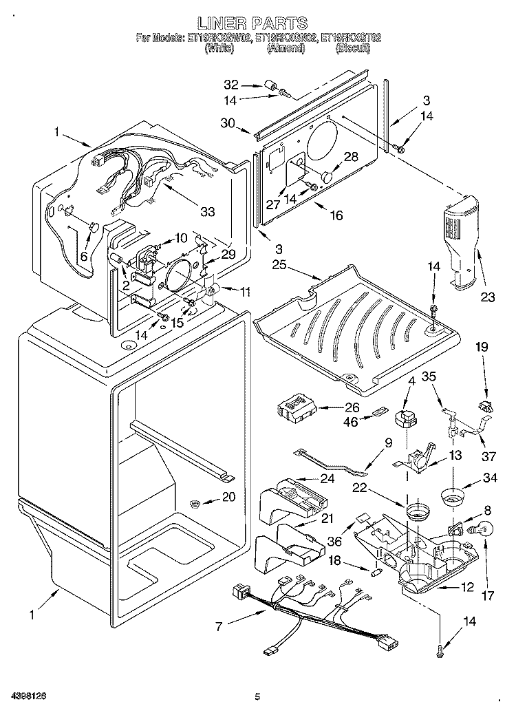 LINER Diagram and Parts List for ET19RKXGN02  Whirlpool Refrigerator