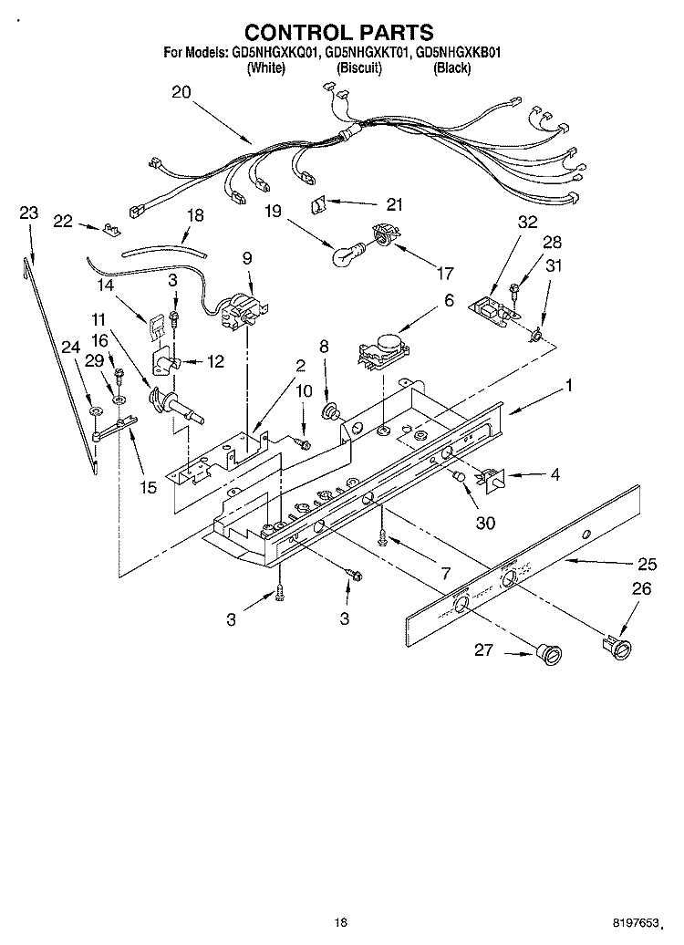 CONTROL Diagram and Parts List for GD5NHGXKT01  Whirlpool Refrigerator