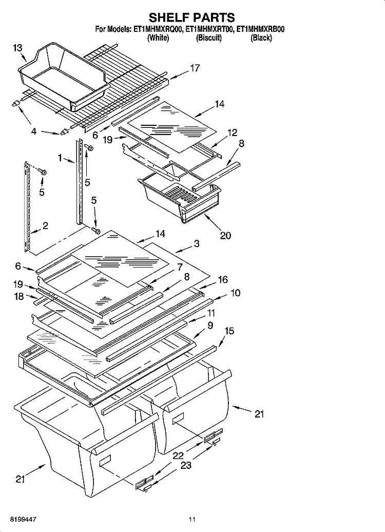 SHELF PARTS, OPTIONAL PARTS Diagram and Parts List for ET1MHMXRT00  Whirlpool Refrigerator