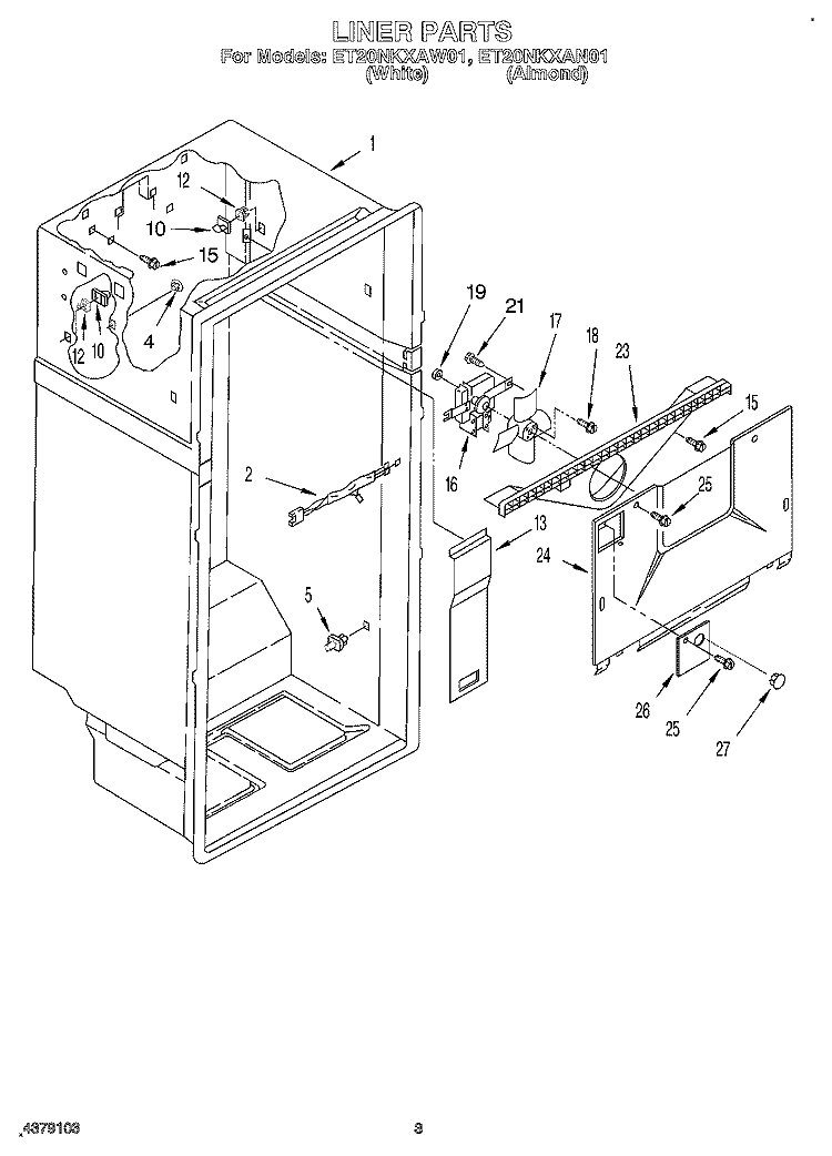 LINER Diagram and Parts List for ET20NKXAN01  Whirlpool Refrigerator