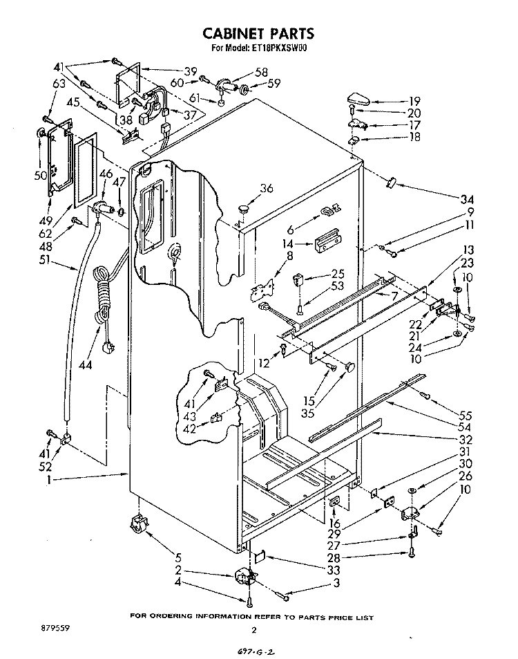 CABINET Diagram and Parts List for ET18PKXSW00  Whirlpool Refrigerator
