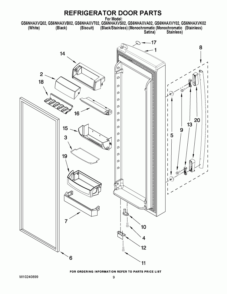 REFRIGERATOR DOOR PARTS Diagram and Parts List for GS6NHAXVA02  Whirlpool Refrigerator