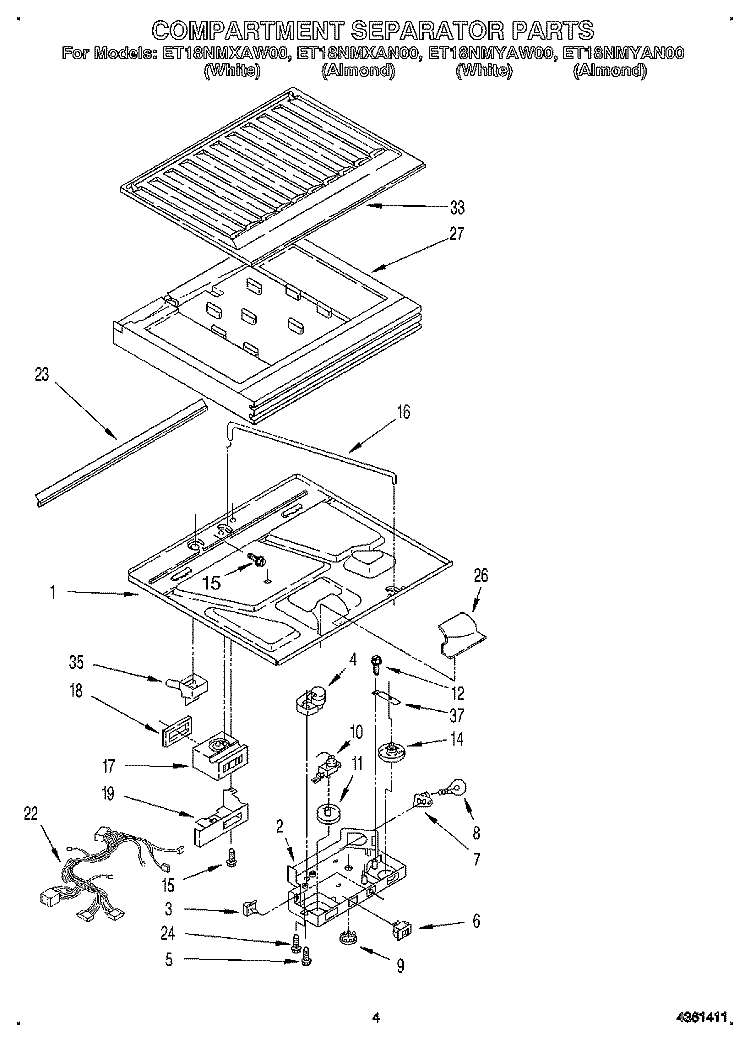 COMPARTMENT SEPARATOR Diagram and Parts List for ET18NMYAN00  Whirlpool Refrigerator