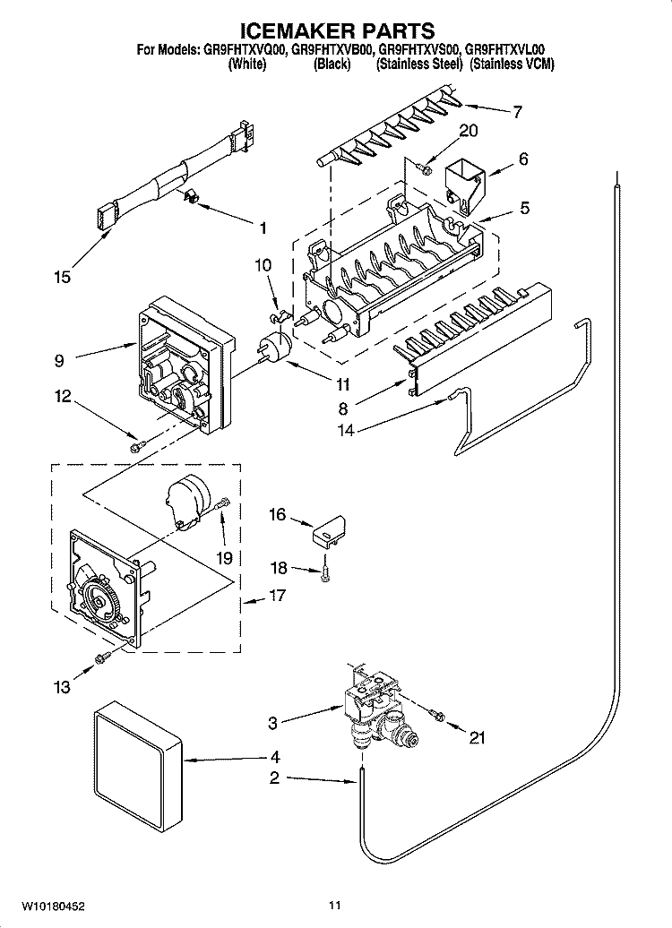 ICEMAKER PARTS Diagram and Parts List for GR9FHTXVQ00  Whirlpool Refrigerator