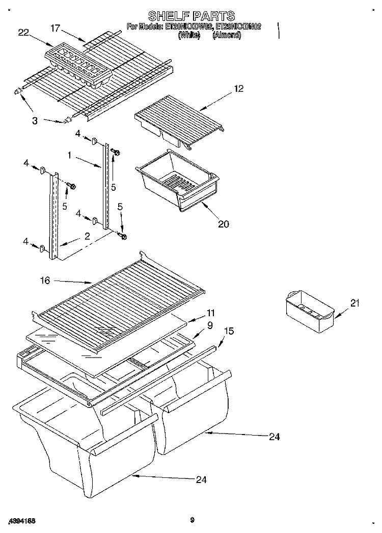 SHELF, LIT/OPTIONAL Diagram and Parts List for ET20NKXDW02  Whirlpool Refrigerator