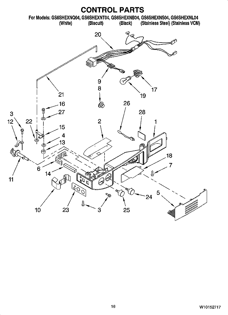 CONTROL PARTS Diagram and Parts List for GS6SHEXNQ04  Whirlpool Refrigerator