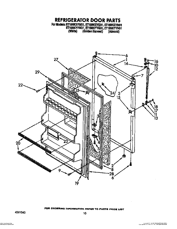 REFRIGERATOR DOOR, LIT/OPTIONAL Diagram and Parts List for ET18NKYYN01  Whirlpool Refrigerator