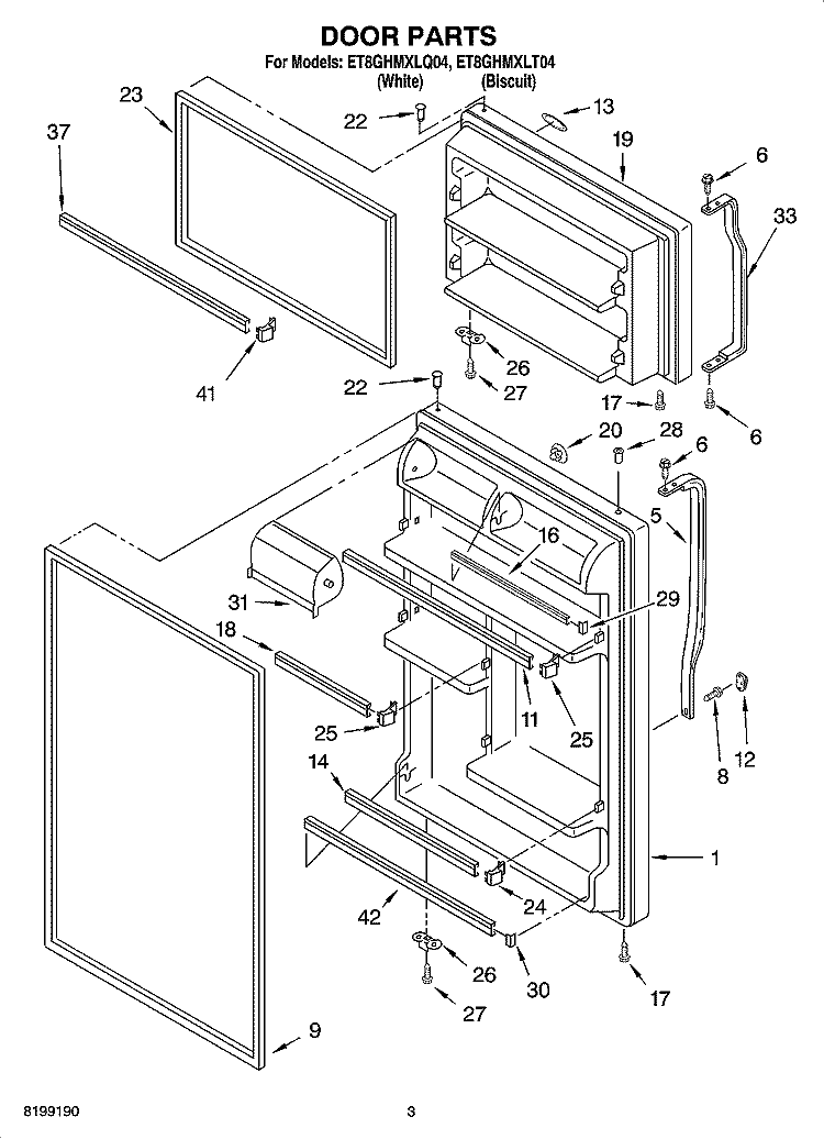 DOOR PARTS Diagram and Parts List for ET8GHMXLT04  Whirlpool Refrigerator