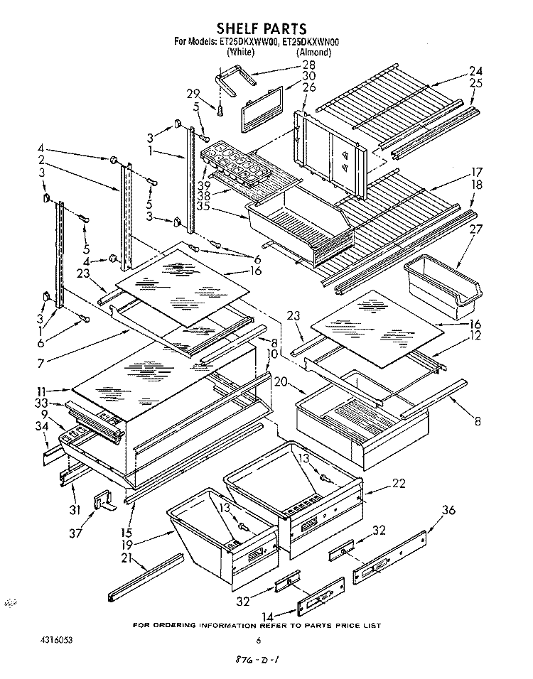 SHELF , LIT/OPTIONAL Diagram and Parts List for ET25DKXWW00  Whirlpool Refrigerator