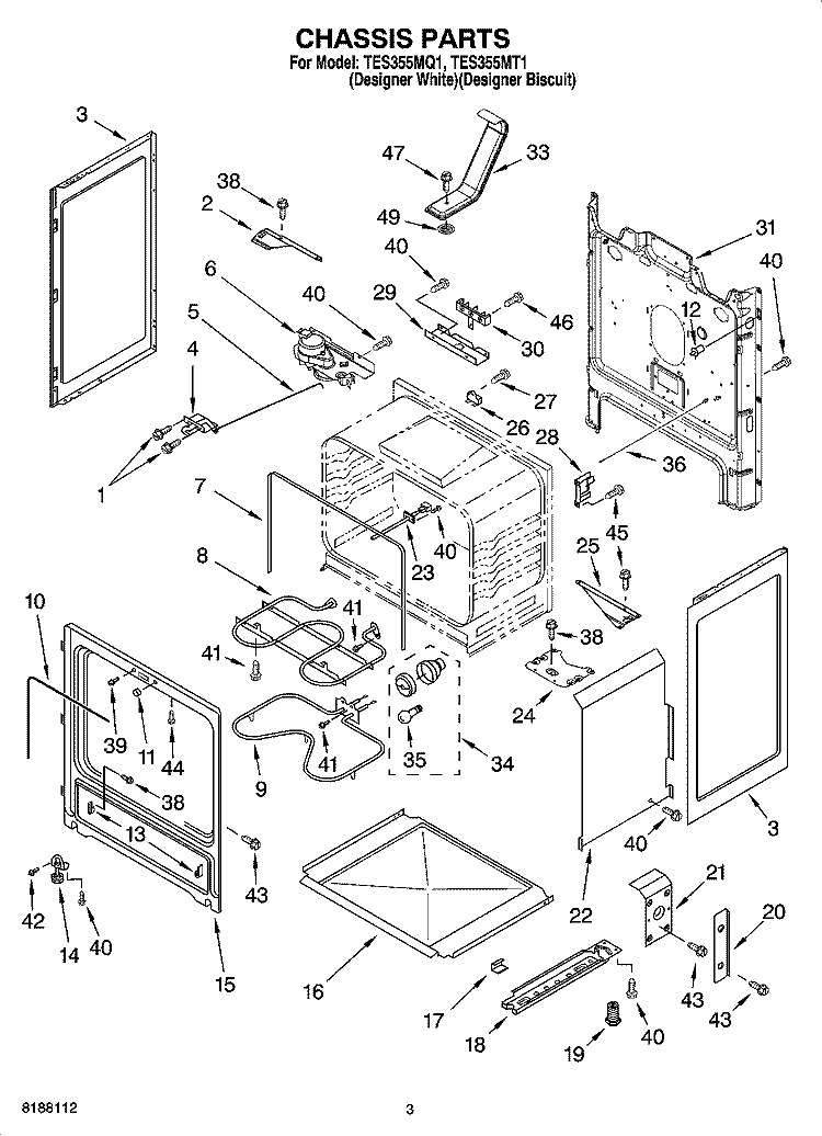 CHASSIS PARTS Diagram and Parts List for TES355MQ1  Estate Range
