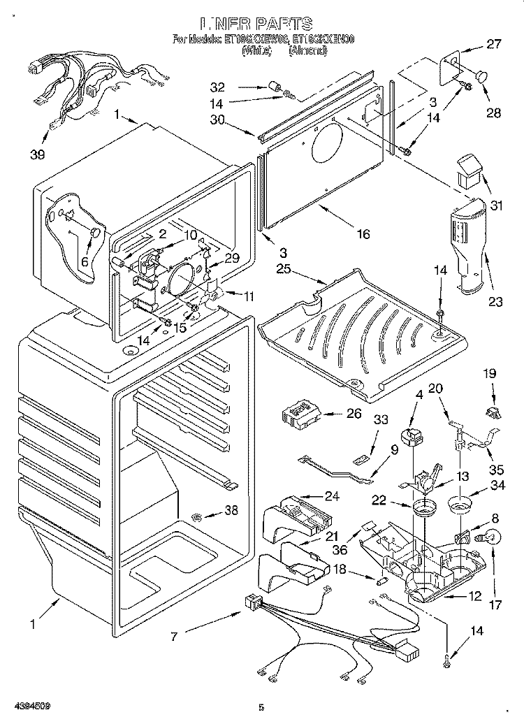 LINER Diagram and Parts List for ET18GKXEN00  Whirlpool Refrigerator