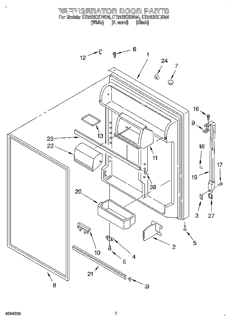 REFRIGERATOR DOOR Diagram and Parts List for ET21DKXDN04  Whirlpool Refrigerator