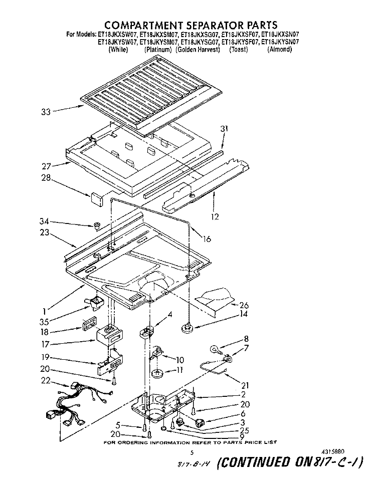 COMPARTMENT SEPARATOR Diagram and Parts List for ET18JKYSF07  Whirlpool Refrigerator