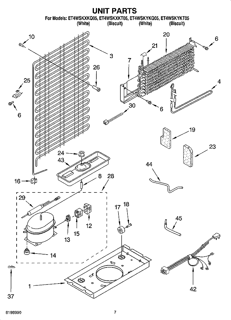 UNIT PARTS Diagram and Parts List for ET4WSKYKQ05  Whirlpool Refrigerator