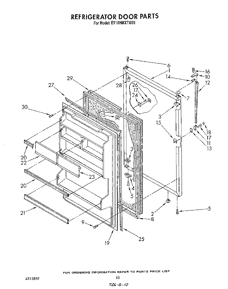 REFRIGERATOR DOOR Diagram and Parts List for ET18HMXTN01  Whirlpool Refrigerator