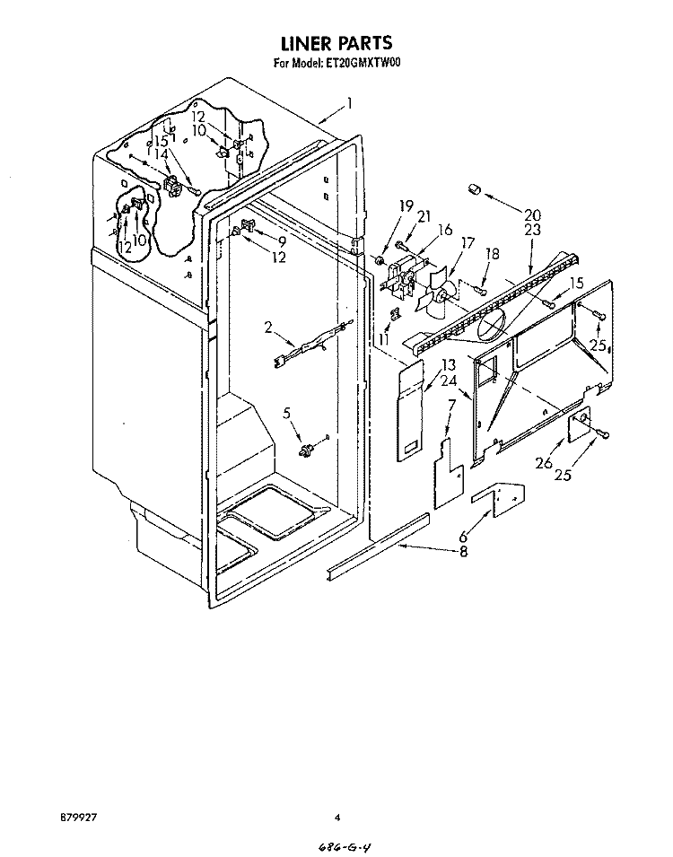 LINER Diagram and Parts List for ET20GMXTW00  Whirlpool Refrigerator