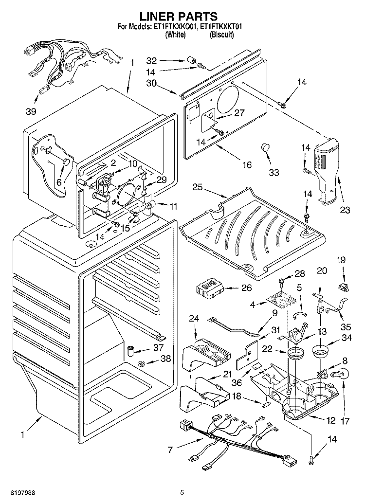 LINER Diagram and Parts List for ET1FTKXKT01  Whirlpool Refrigerator