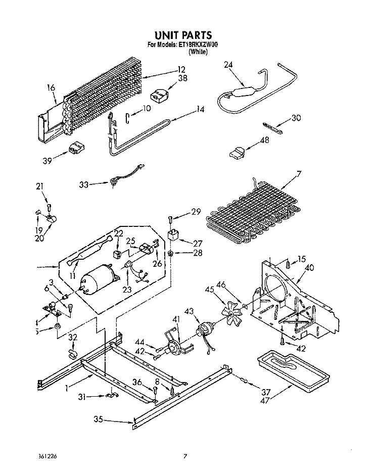 UNIT Diagram and Parts List for ET18RKXZW00  Whirlpool Refrigerator