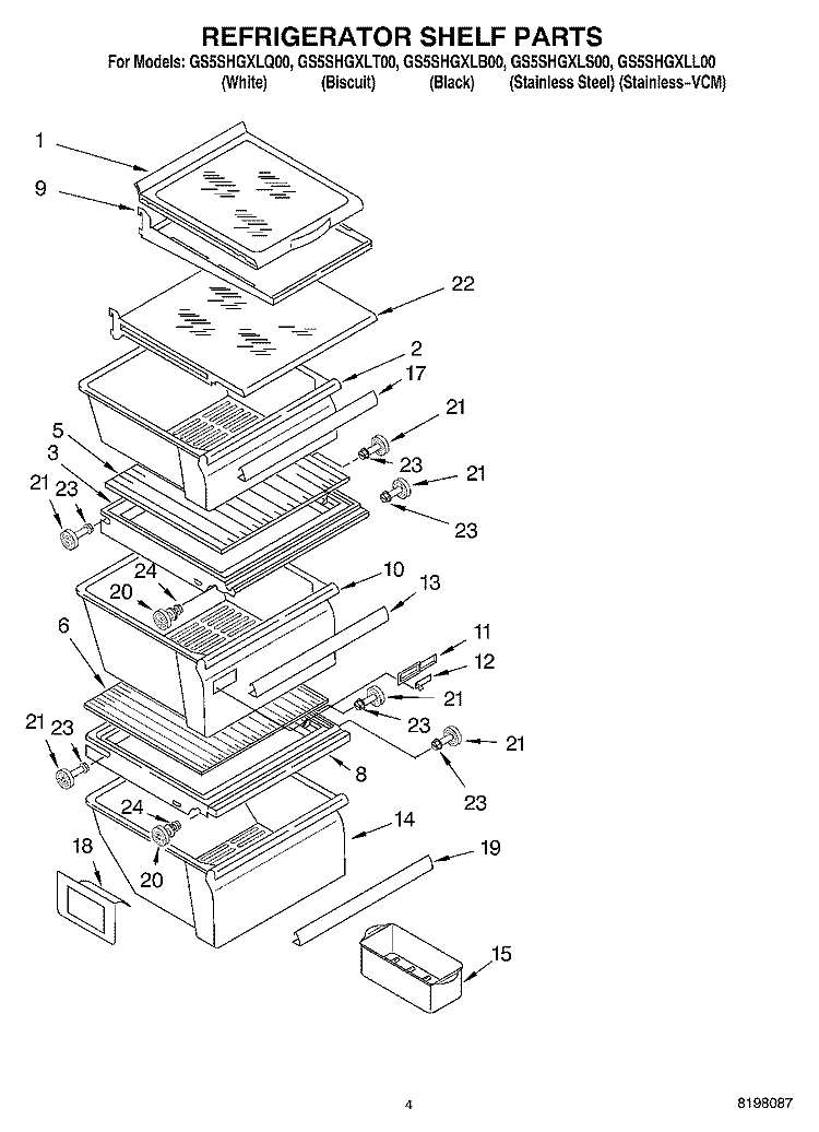 REFRIGERATOR SHELF Diagram and Parts List for GS5SHGXLS00  Whirlpool Refrigerator
