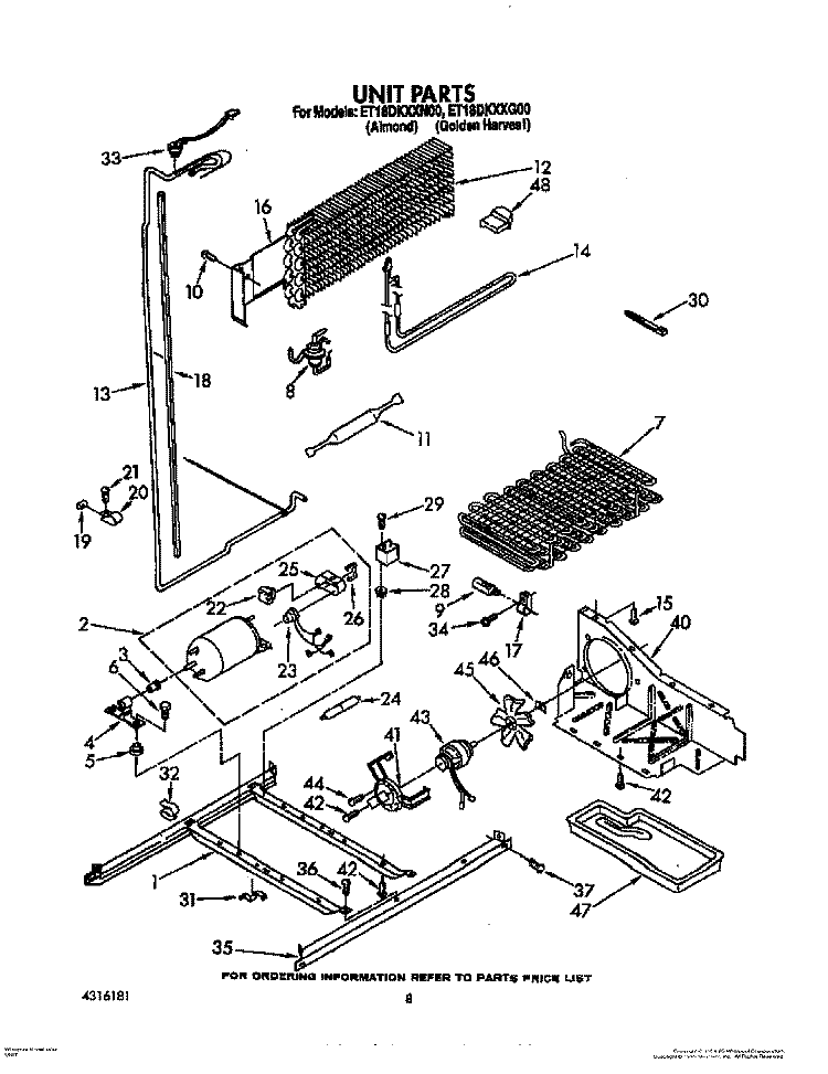 UNIT Diagram and Parts List for ET18DKXXG00  Whirlpool Refrigerator