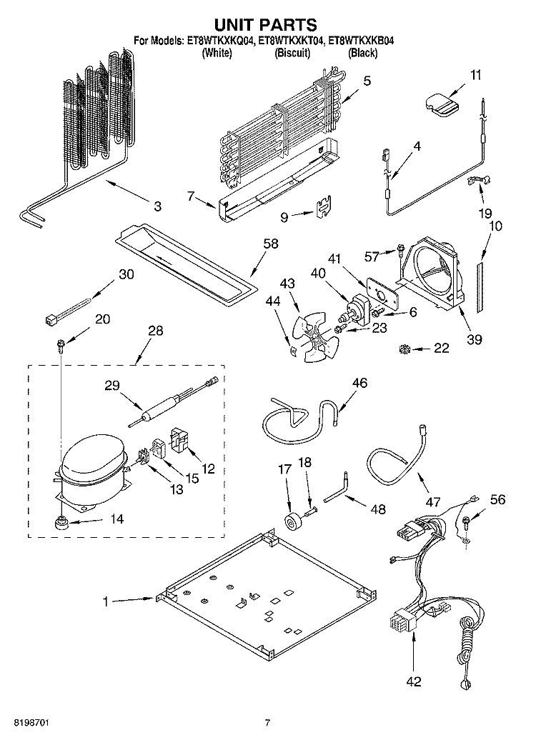UNIT PARTS Diagram and Parts List for ET8WTKXKT04  Whirlpool Refrigerator