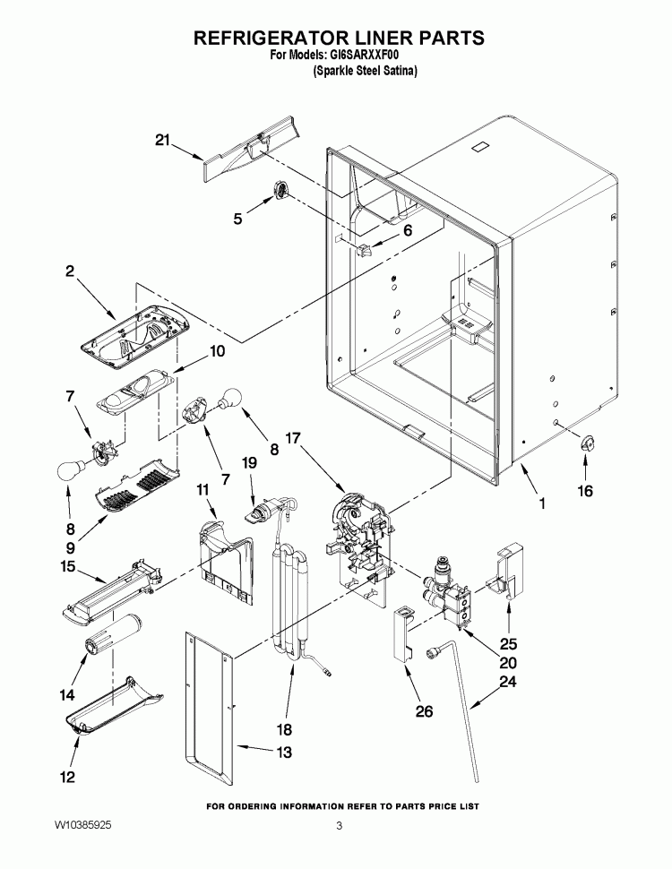 REFRIGERATOR LINER PARTS Diagram and Parts List for GI6SARXXF00  Whirlpool Refrigerator