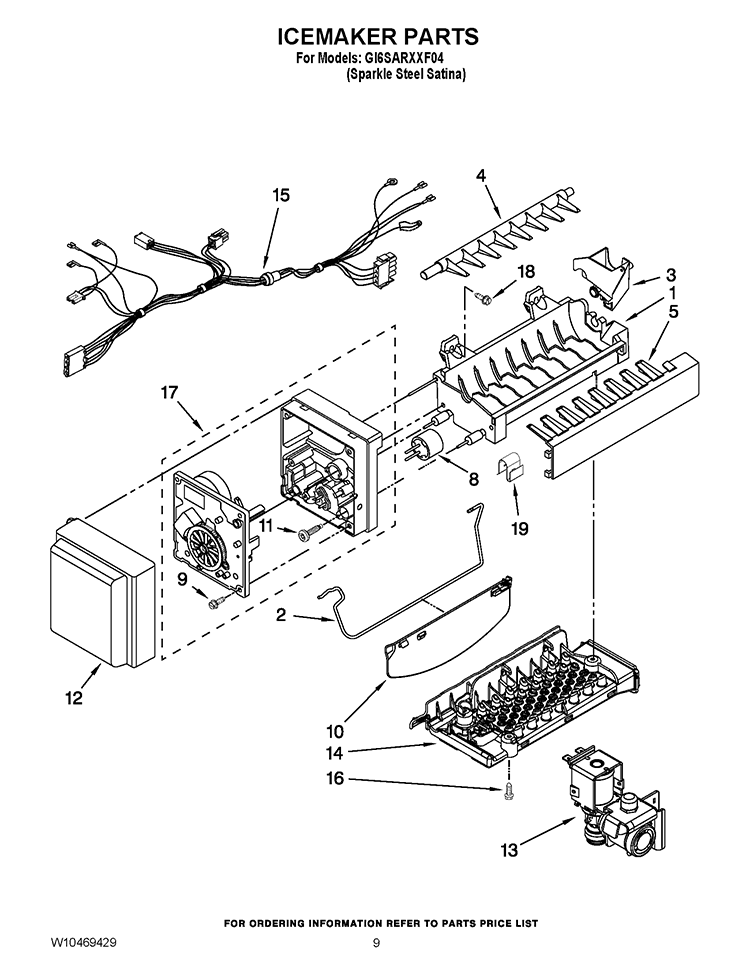 ICEMAKER PARTS Diagram and Parts List for GI6SARXXF04  Whirlpool Refrigerator