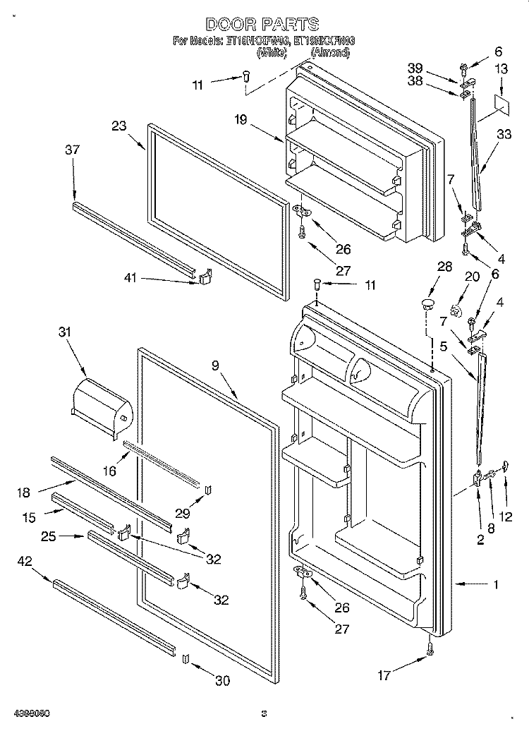 DOOR Diagram and Parts List for ET18NKXFW03  Whirlpool Refrigerator