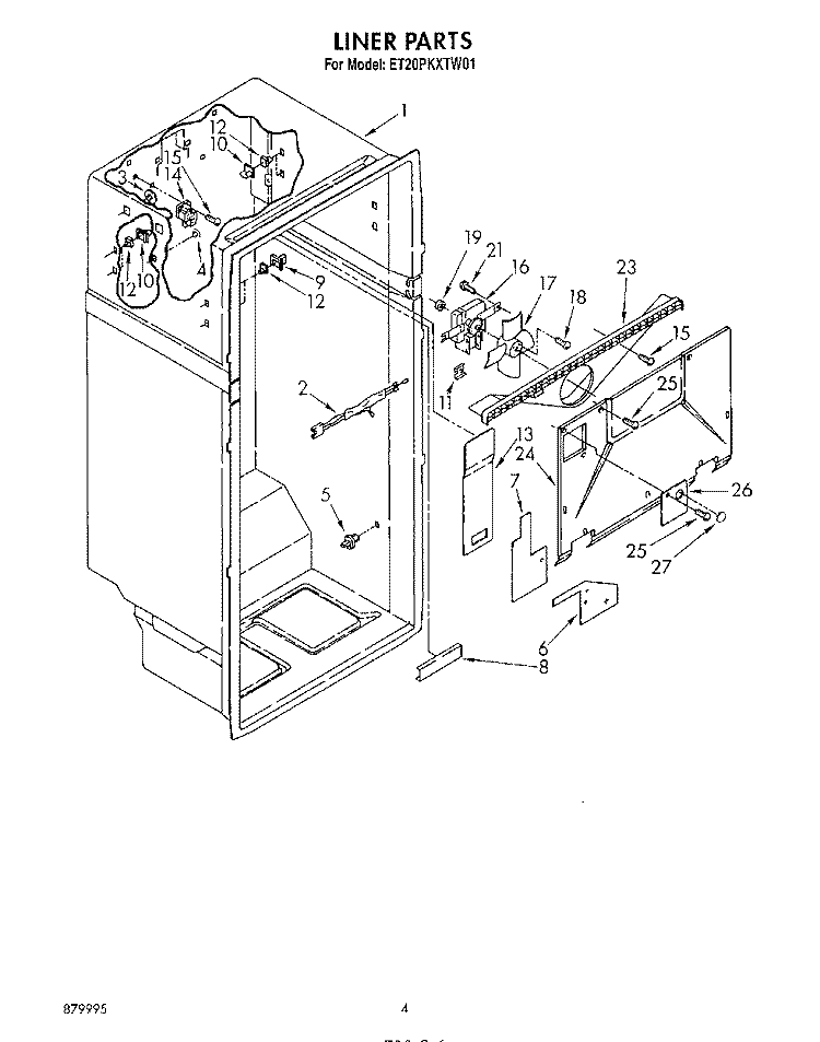 LINER Diagram and Parts List for ET20PKXTG01  Whirlpool Refrigerator