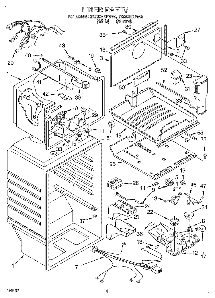 LINER Diagram and Parts List for ET22DMXFW00  Whirlpool Refrigerator
