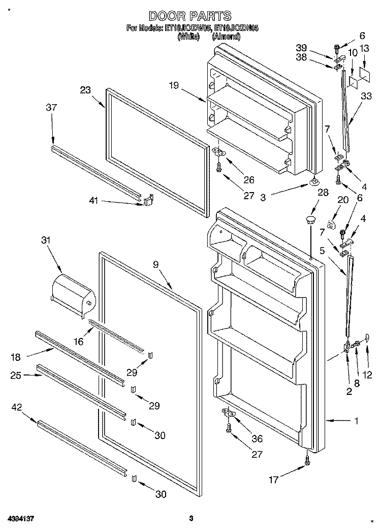 DOOR Diagram and Parts List for ET18JKXDN05  Whirlpool Refrigerator
