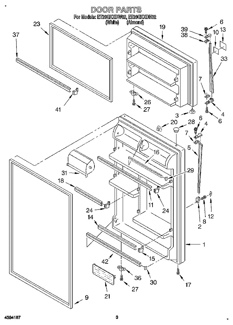 DOOR Diagram and Parts List for ET20GKXDW02  Whirlpool Refrigerator