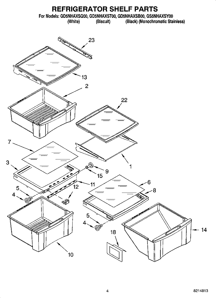 REFRIGERATOR SHELF PARTS Diagram and Parts List for GS5NHAXSY00  Whirlpool Refrigerator