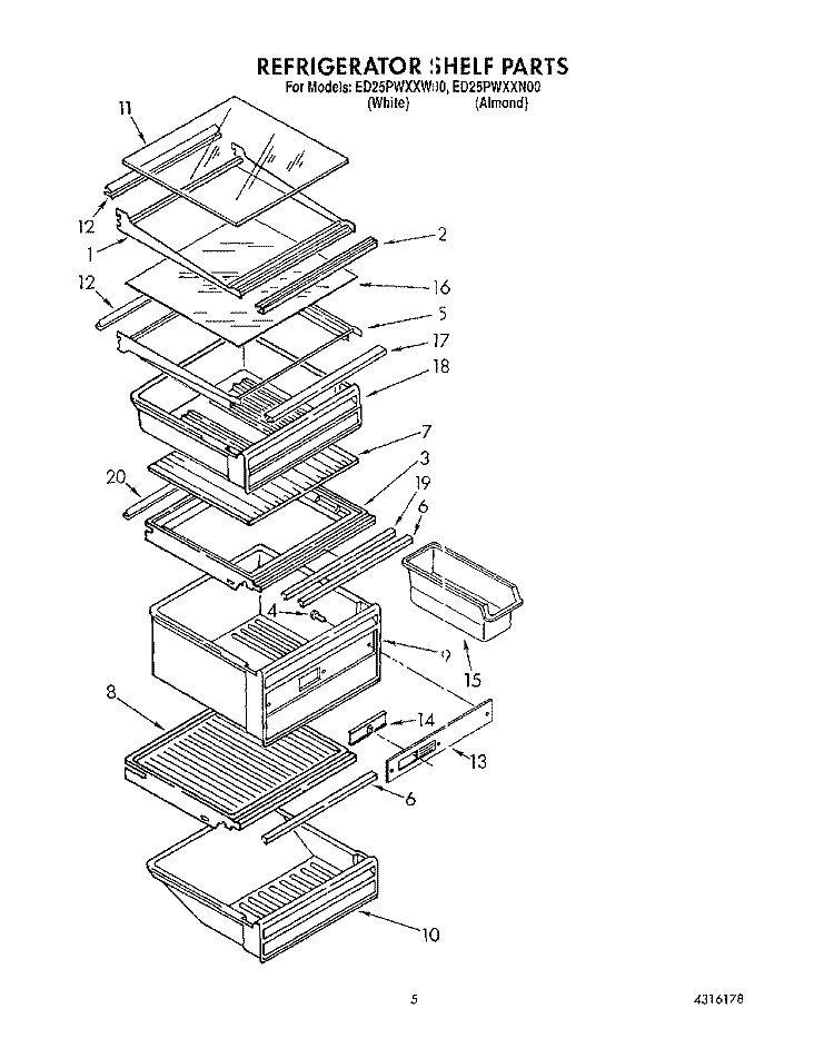 REFRIGERATOR SHELF Diagram and Parts List for ED25PWXXN00  Whirlpool Refrigerator