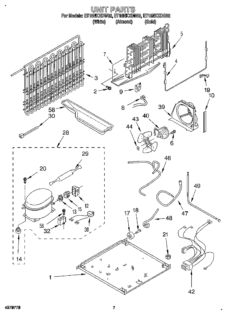 UNIT Diagram and Parts List for ET18NKXDG02  Whirlpool Refrigerator