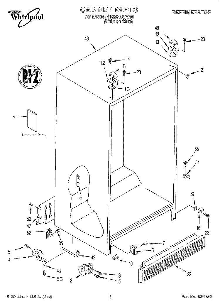 CABINET, LITERATURE Diagram and Parts List for GD22DKXFW01  Whirlpool Refrigerator