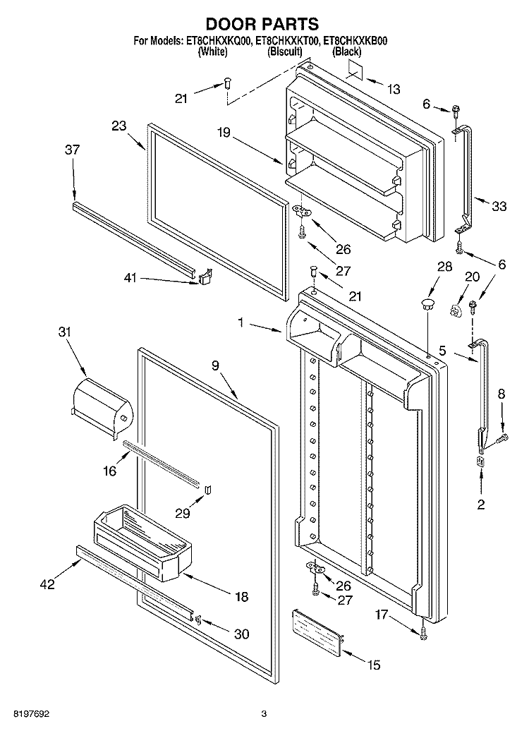 DOOR Diagram and Parts List for ET8CHKXKT00  Whirlpool Refrigerator