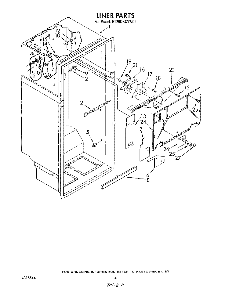 LINER Diagram and Parts List for ET20DKXVF02  Whirlpool Refrigerator