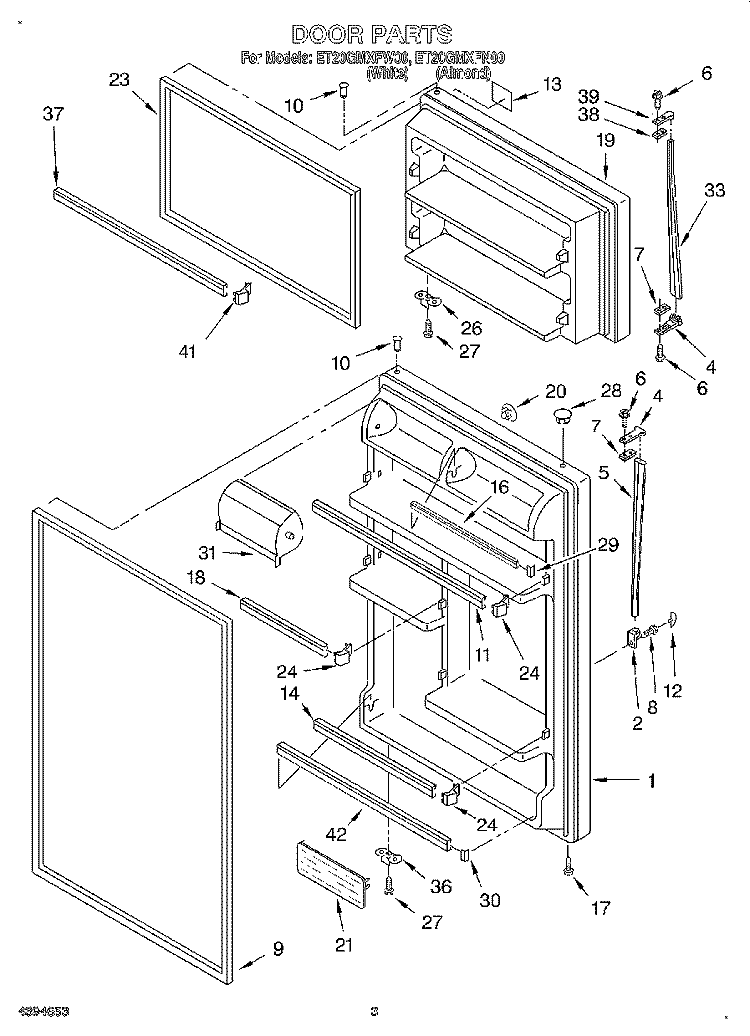 DOOR Diagram and Parts List for ET20GMXFW00  Whirlpool Refrigerator