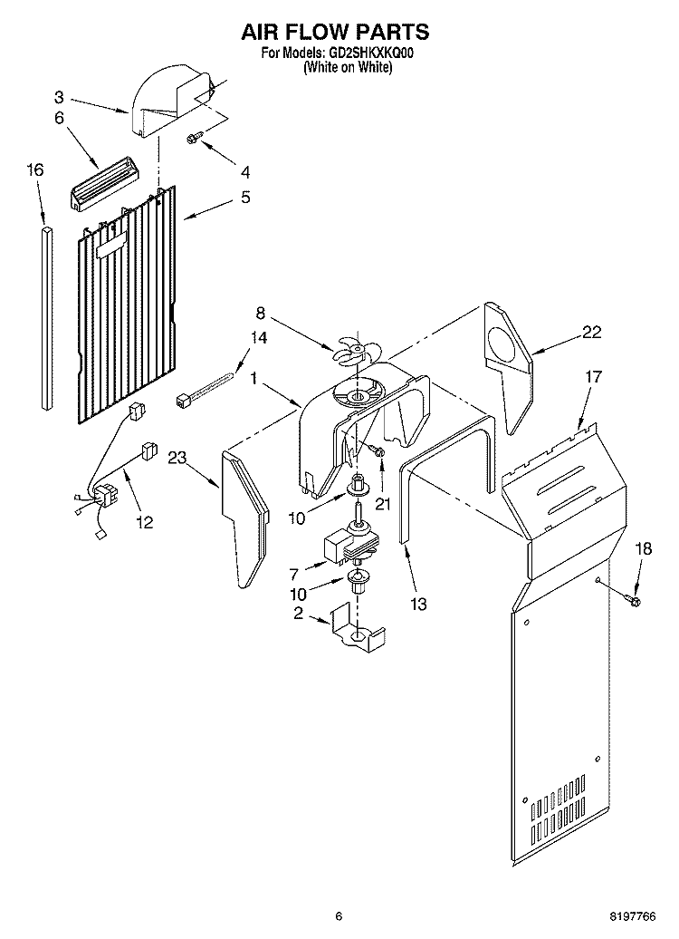 AIR FLOW Diagram and Parts List for GD2SHKXKQ00  Whirlpool Refrigerator